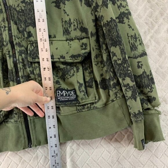Empyre Mens M Hoodie Sweatshirt Army Green Camo Full Zip Distressed VNT Y2K - Picture 7 of 13